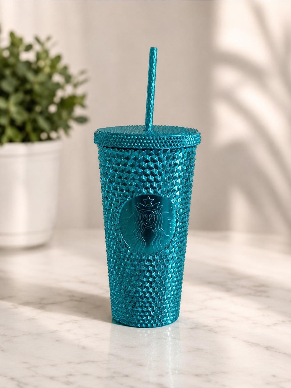 NWT STARBUCKS 16oz tumbler aqua blue with spikes